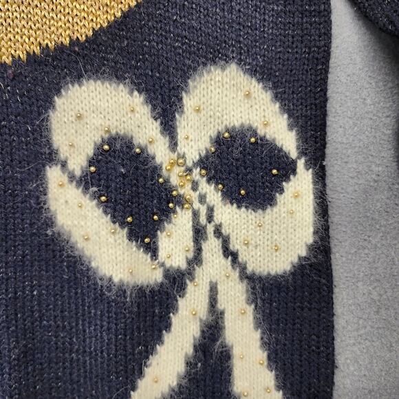 Vintage Womens Sweater Large Dana Scott Black Teal Holiday Embellished Tunic 90s - Picture 13 of 15